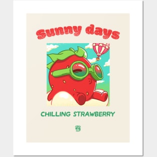 Sunny Days Chilling Strawberry with Crest Posters and Art